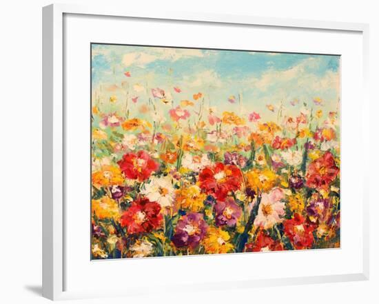 Original Oil Painting of Flowers,Beautiful Field Flowers on Canvas. Modern Impressionism.Impasto Ar-Lera Art-Framed Art Print