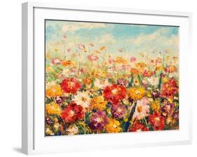 Original Oil Painting of Flowers,Beautiful Field Flowers on Canvas. Modern Impressionism.Impasto Ar-Lera Art-Framed Art Print