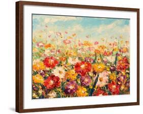 Original Oil Painting of Flowers,Beautiful Field Flowers on Canvas. Modern Impressionism.Impasto Ar-Lera Art-Framed Art Print