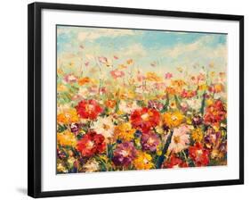 Original Oil Painting of Flowers,Beautiful Field Flowers on Canvas. Modern Impressionism.Impasto Ar-Lera Art-Framed Art Print