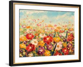 Original Oil Painting of Flowers,Beautiful Field Flowers on Canvas. Modern Impressionism.Impasto Ar-Lera Art-Framed Art Print