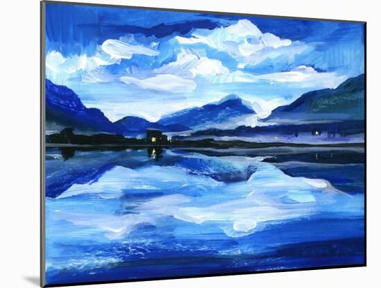 Original Oil Painting of the Twilight on Mountain Lake. Altai-Myasnikova Natali-Mounted Art Print