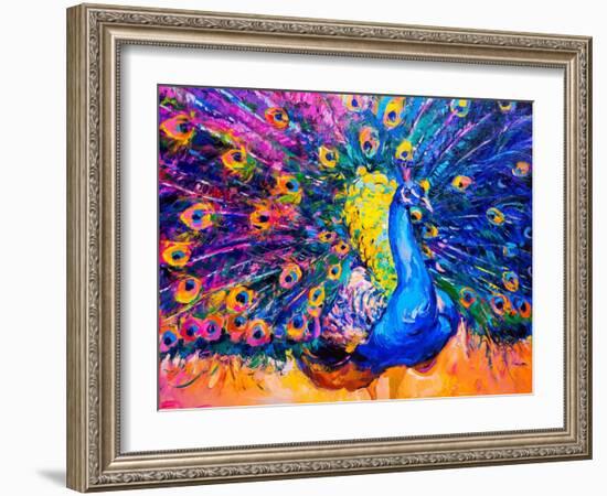 Original Oil Painting on Canvas. Colorful Peacock. Modern Art-Ivailo Nikolov-Framed Art Print