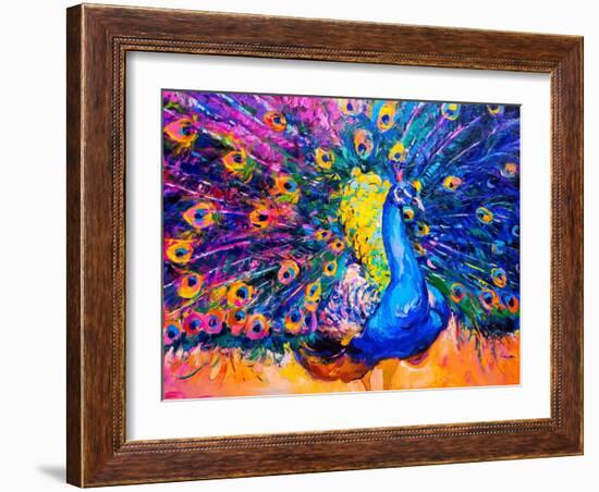 Original Oil Painting on Canvas. Colorful Peacock. Modern Art-Ivailo Nikolov-Framed Art Print