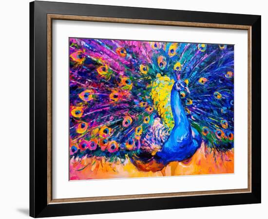 Original Oil Painting on Canvas. Colorful Peacock. Modern Art-Ivailo Nikolov-Framed Art Print