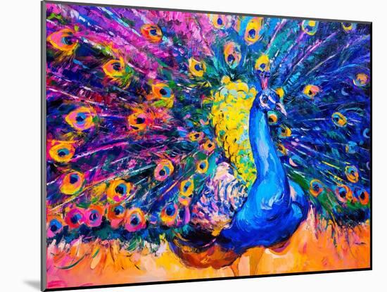 Original Oil Painting on Canvas. Colorful Peacock. Modern Art-Ivailo Nikolov-Mounted Art Print