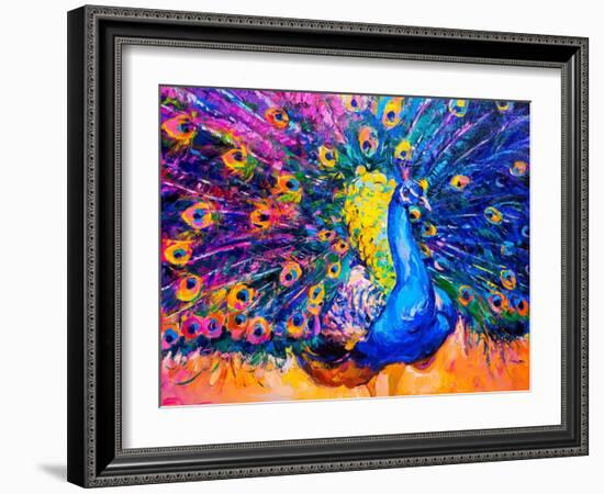 Original Oil Painting on Canvas. Colorful Peacock. Modern Art-Ivailo Nikolov-Framed Art Print