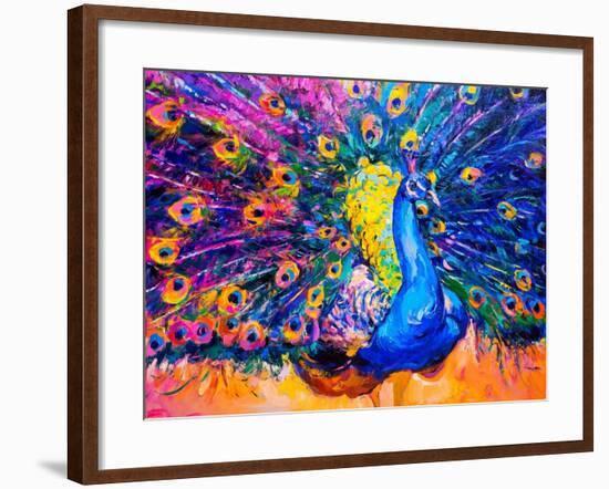 Original Oil Painting on Canvas. Colorful Peacock. Modern Art-Ivailo Nikolov-Framed Art Print