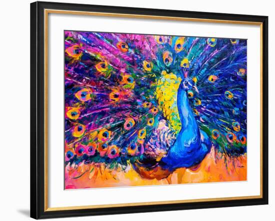 Original Oil Painting on Canvas. Colorful Peacock. Modern Art-Ivailo Nikolov-Framed Art Print