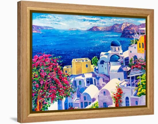 Original Oil Painting on Canvas. Greek Scenery, Blue Sea and White Houses.-Ivailo Nikolov-Framed Stretched Canvas