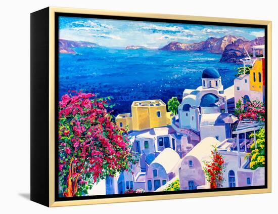 Original Oil Painting on Canvas. Greek Scenery, Blue Sea and White Houses.-Ivailo Nikolov-Framed Stretched Canvas