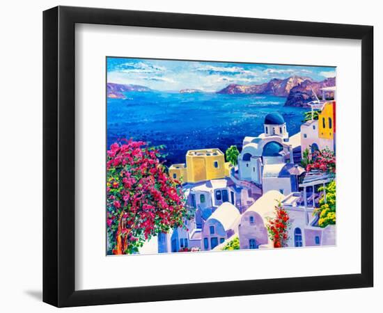 Original Oil Painting on Canvas. Greek Scenery, Blue Sea and White Houses.-Ivailo Nikolov-Framed Premium Giclee Print