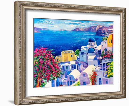 Original Oil Painting on Canvas. Greek Scenery, Blue Sea and White Houses.-Ivailo Nikolov-Framed Art Print