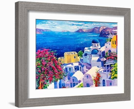 Original Oil Painting on Canvas. Greek Scenery, Blue Sea and White Houses.-Ivailo Nikolov-Framed Art Print