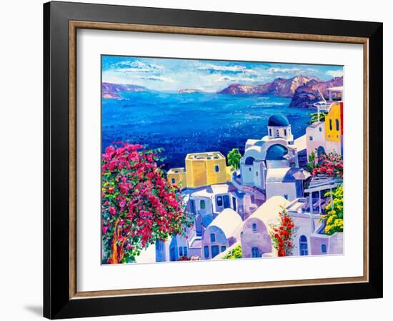 Original Oil Painting on Canvas. Greek Scenery, Blue Sea and White Houses.-Ivailo Nikolov-Framed Art Print