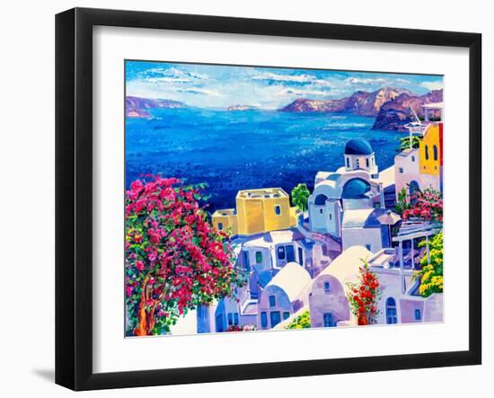 Original Oil Painting on Canvas. Greek Scenery, Blue Sea and White Houses.-Ivailo Nikolov-Framed Art Print