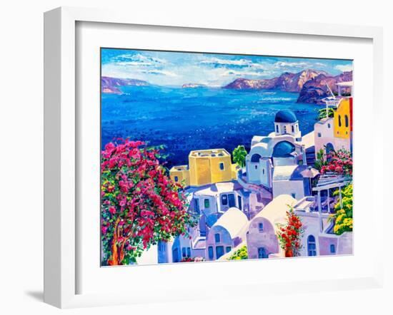 Original Oil Painting on Canvas. Greek Scenery, Blue Sea and White Houses.-Ivailo Nikolov-Framed Art Print