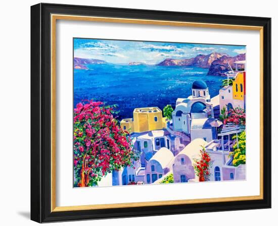 Original Oil Painting on Canvas. Greek Scenery, Blue Sea and White Houses.-Ivailo Nikolov-Framed Art Print
