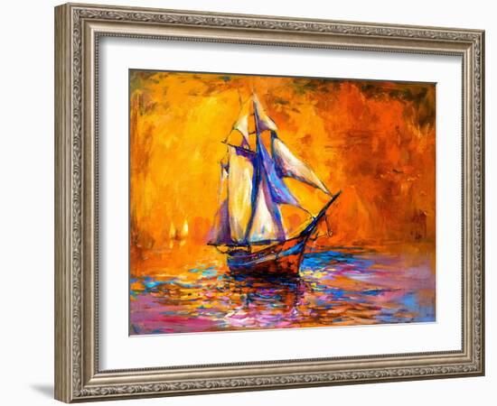 Original Oil Painting on Canvas-Sail Boat-Modern Impressionism by Nikolov-Ivailo Nikolov-Framed Art Print