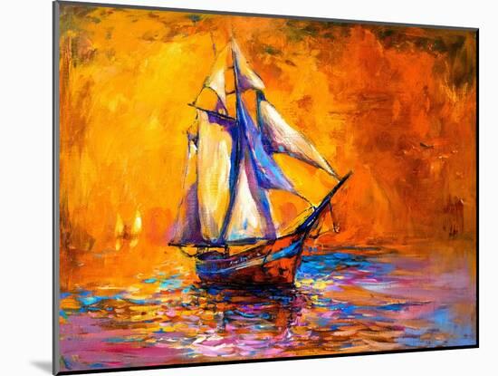 Original Oil Painting on Canvas-Sail Boat-Modern Impressionism by Nikolov-Ivailo Nikolov-Mounted Art Print