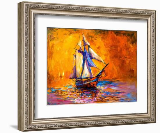 Original Oil Painting on Canvas-Sail Boat-Modern Impressionism by Nikolov-Ivailo Nikolov-Framed Art Print