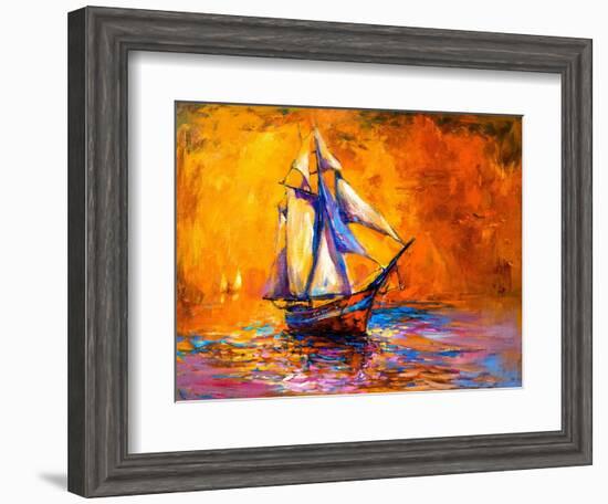 Original Oil Painting on Canvas-Sail Boat-Modern Impressionism by Nikolov-Ivailo Nikolov-Framed Art Print