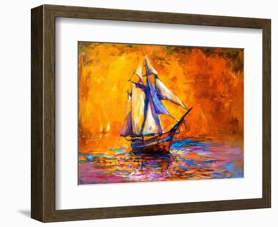 Original Oil Painting on Canvas-Sail Boat-Modern Impressionism by Nikolov-Ivailo Nikolov-Framed Art Print