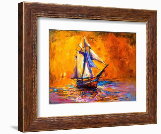 Original Oil Painting on Canvas-Sail Boat-Modern Impressionism by Nikolov-Ivailo Nikolov-Framed Art Print