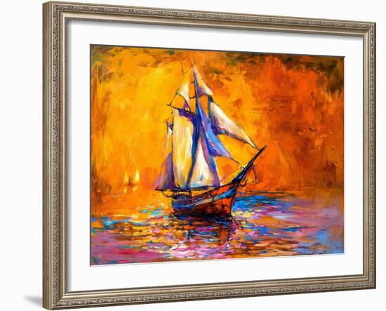 Original Oil Painting on Canvas-Sail Boat-Modern Impressionism by Nikolov-Ivailo Nikolov-Framed Art Print