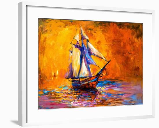 Original Oil Painting on Canvas-Sail Boat-Modern Impressionism by Nikolov-Ivailo Nikolov-Framed Art Print