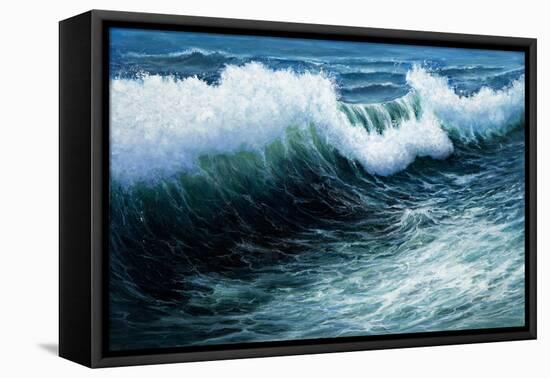 Original Oil Painting Showing Mighty Storm in Ocean or Sea on Canvas. Modern Impressionism, Moderni-Boyan Dimitrov-Framed Stretched Canvas