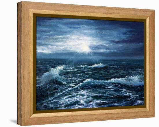 Original Oil Painting Showing Waves in Ocean or Sea on Canvas. Modern Impressionism, Modernism,Mari-Boyan Dimitrov-Framed Stretched Canvas