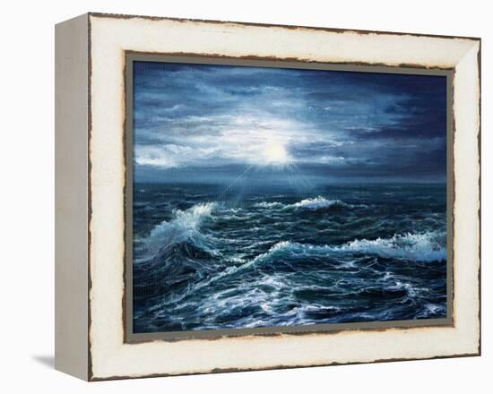 Original Oil Painting Showing Waves in Ocean or Sea on Canvas. Modern Impressionism, Modernism,Mari-Boyan Dimitrov-Framed Stretched Canvas