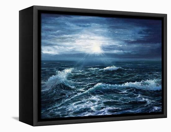 Original Oil Painting Showing Waves in Ocean or Sea on Canvas. Modern Impressionism, Modernism,Mari-Boyan Dimitrov-Framed Stretched Canvas