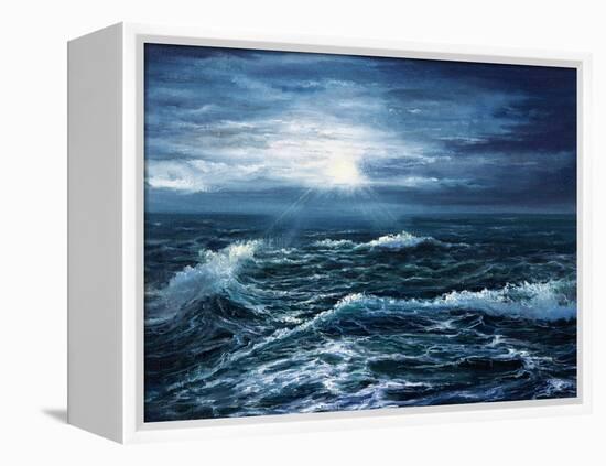 Original Oil Painting Showing Waves in Ocean or Sea on Canvas. Modern Impressionism, Modernism,Mari-Boyan Dimitrov-Framed Stretched Canvas