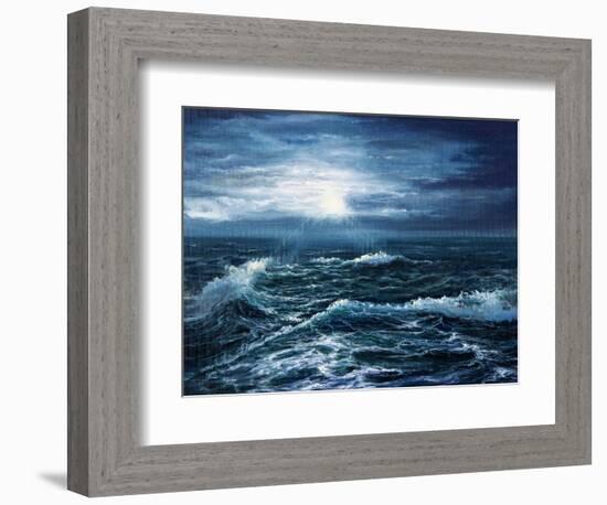 Original Oil Painting Showing Waves in Ocean or Sea on Canvas. Modern Impressionism, Modernism,Mari-Boyan Dimitrov-Framed Premium Giclee Print