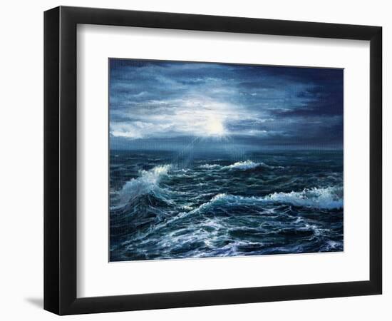 Original Oil Painting Showing Waves in Ocean or Sea on Canvas. Modern Impressionism, Modernism,Mari-Boyan Dimitrov-Framed Premium Giclee Print