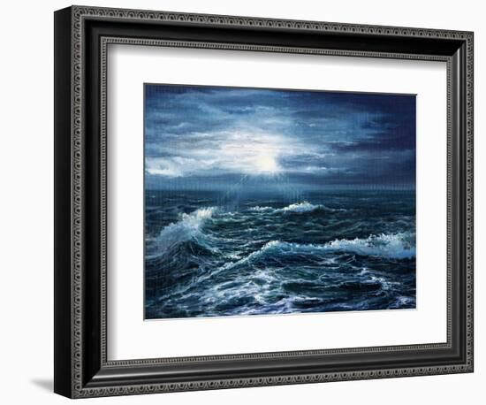 Original Oil Painting Showing Waves in Ocean or Sea on Canvas. Modern Impressionism, Modernism,Mari-Boyan Dimitrov-Framed Premium Giclee Print