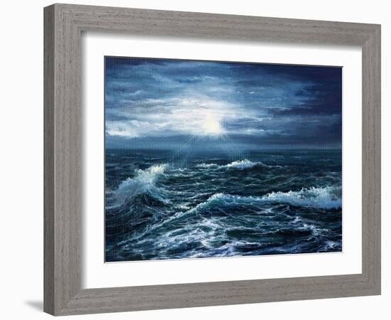 Original Oil Painting Showing Waves in Ocean or Sea on Canvas. Modern Impressionism, Modernism,Mari-Boyan Dimitrov-Framed Art Print