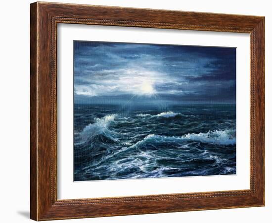Original Oil Painting Showing Waves in Ocean or Sea on Canvas. Modern Impressionism, Modernism,Mari-Boyan Dimitrov-Framed Art Print