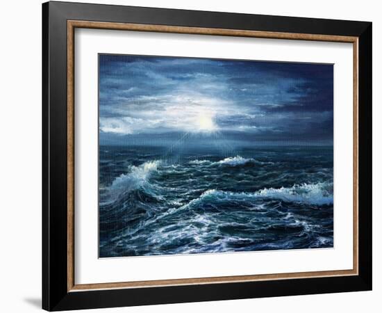 Original Oil Painting Showing Waves in Ocean or Sea on Canvas. Modern Impressionism, Modernism,Mari-Boyan Dimitrov-Framed Art Print