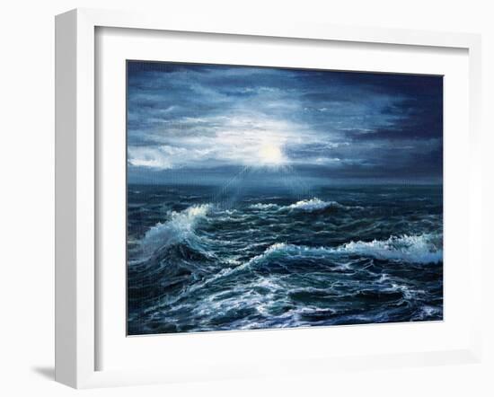 Original Oil Painting Showing Waves in Ocean or Sea on Canvas. Modern Impressionism, Modernism,Mari-Boyan Dimitrov-Framed Art Print