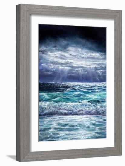 Original Oil Painting Showing Waves in Ocean or Sea on Canvas. Modern Impressionism, Modernism,Mari-Boyan Dimitrov-Framed Art Print