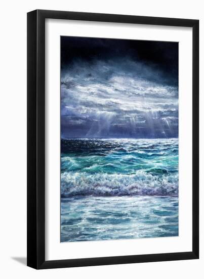 Original Oil Painting Showing Waves in Ocean or Sea on Canvas. Modern Impressionism, Modernism,Mari-Boyan Dimitrov-Framed Art Print