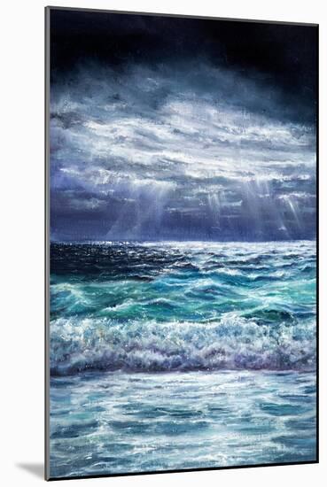 Original Oil Painting Showing Waves in Ocean or Sea on Canvas. Modern Impressionism, Modernism,Mari-Boyan Dimitrov-Mounted Art Print