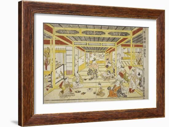 Original Perspective Picture of the Fashionable Seven Gods of Good Fortune , 1740s-Okumura Masanobu-Framed Giclee Print