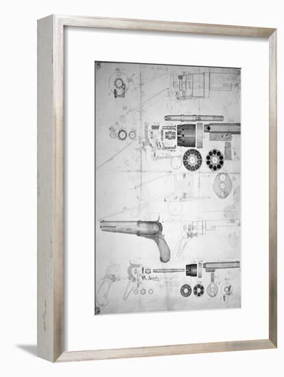 Original Plans for a Ten-chamber Revolver which Later Became the Six-chamber Patented in 1836-Samuel Colt-Framed Giclee Print