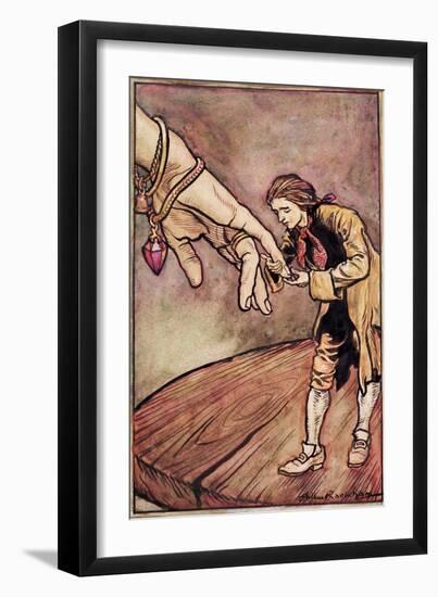 Original Watercolour Illustration for 'Gulliver's Travels' by Swift, Gulliver in Brobdingnag, 1909-Arthur Rackham-Framed Giclee Print