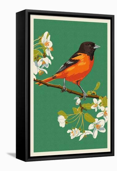 Oriole and Blossoms-Lantern Press-Framed Stretched Canvas