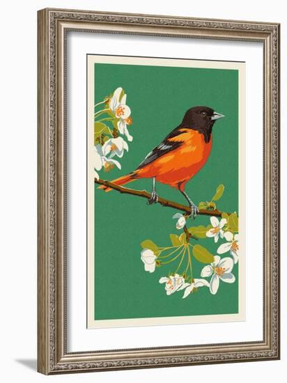 Oriole and Blossoms-Lantern Press-Framed Art Print